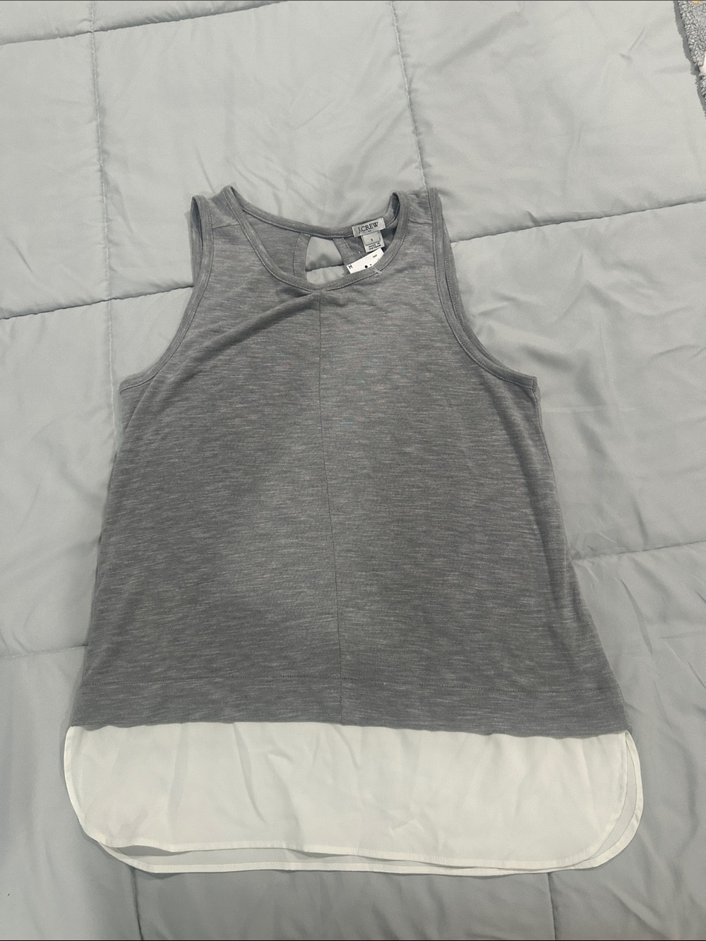 J. Crew Factory Grey Tank with White Layered Hem